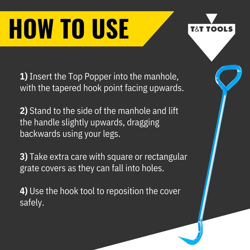 T & T Tools T&T Tools Top Popper Manhole Hook â€“ Heat Treated Manhole Hook (Rotated Handle, Alloy Steel, 36-Inch) - Image 4